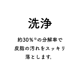 洗浄 市販の合成洗剤と同レベルに皮脂汚れを落とします。
