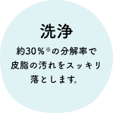 洗浄 市販の合成洗剤と同レベルに皮脂汚れを落とします。