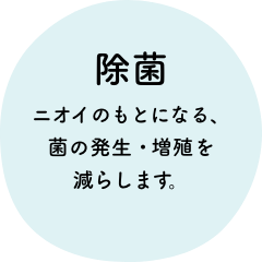除菌 ニオイのもとになる、菌の発生・増殖を減らします。